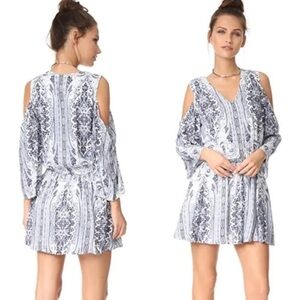 Alice + Olivia Blue and White Paisley Jolene Cold Shoulder Mini Dress - 6
